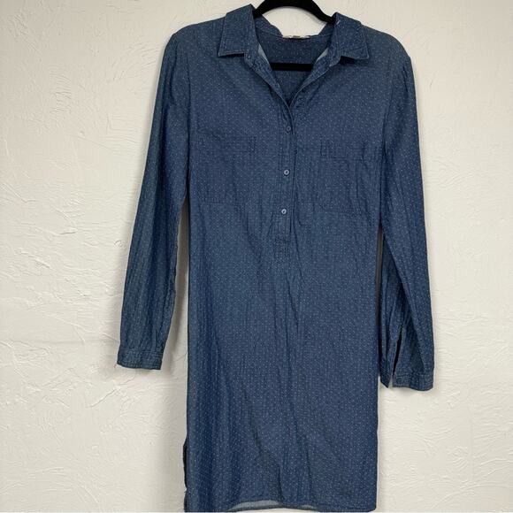 Max Studio Chambray Long Sleeve Mini Dress Womens L Swiss Coastal Cowboy Denim - Picture 1 of 10